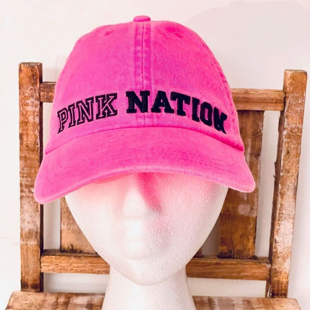 NWT Victoria's Secret PINK NATION Bright Pink & Black Adjustable Baseball Cap